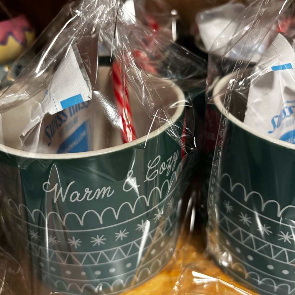 Warm And Cozy Mug With Hot Chocolate And Candy Cane Set Of 2